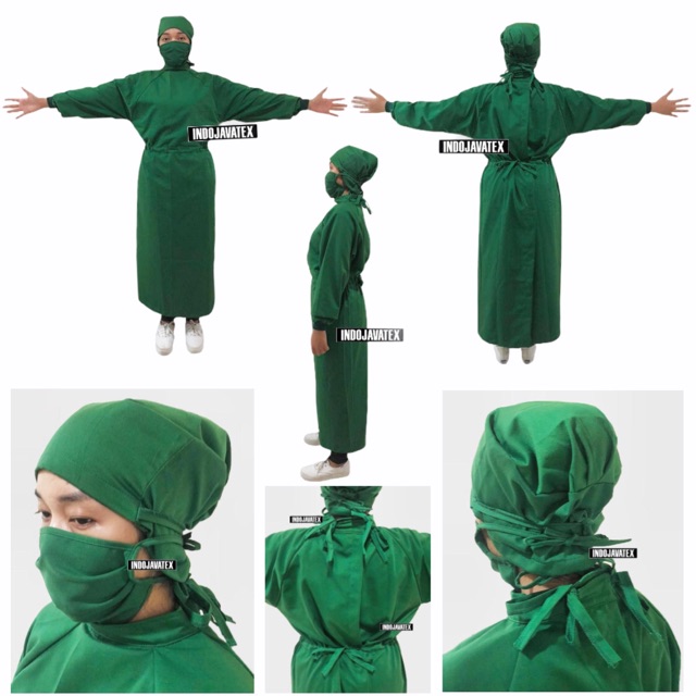 American drill baju OK OKA INDOJAVATEX operasi medis apd jubah gown bedah apron steril hijau