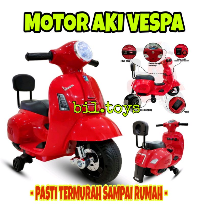 MAINAN ANAK MOTOR AKI ACCU VESPA SCOOTER VINTAGE CLASSIC PMB M788 M-788 LISENSI RESMI VESPA