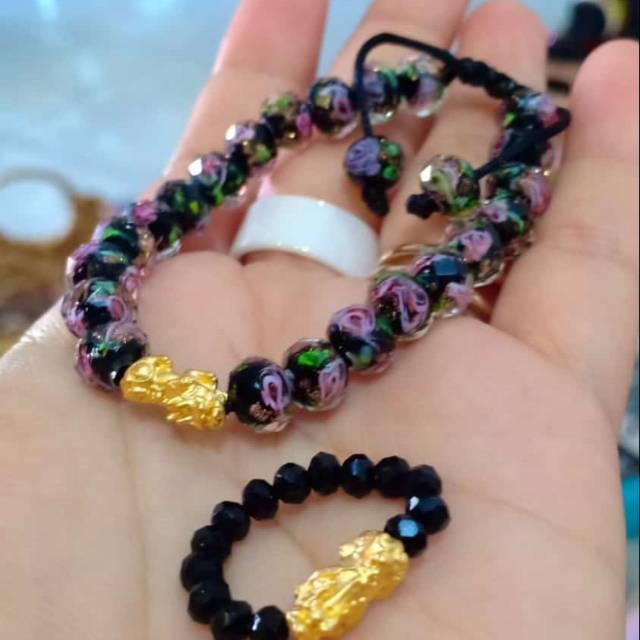 Pesenan Rika Gelang fosfor + cincin naga pixiu 24 karat HK