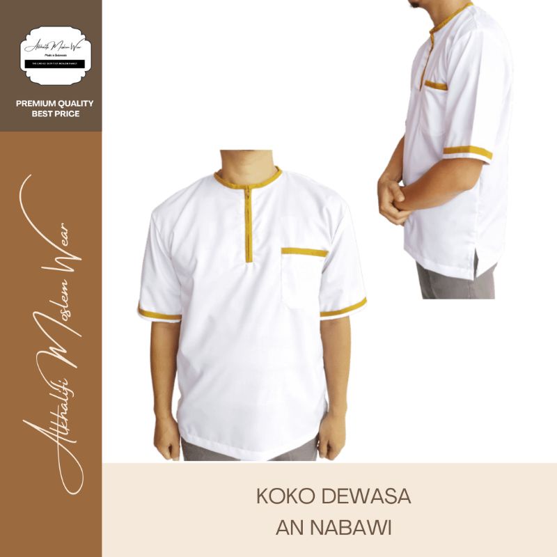 COUPLE Baju Koko Dewasa An-Nabawi (Varian White) Berkualitas by Alkhalifi Moslem Wear