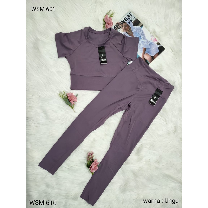 Legging Sport Import &amp; Baju Sport impor / Celana Panjang Senam Yoga Fitness &amp; Baju Gym Olahraga WSM 601 &amp; 610