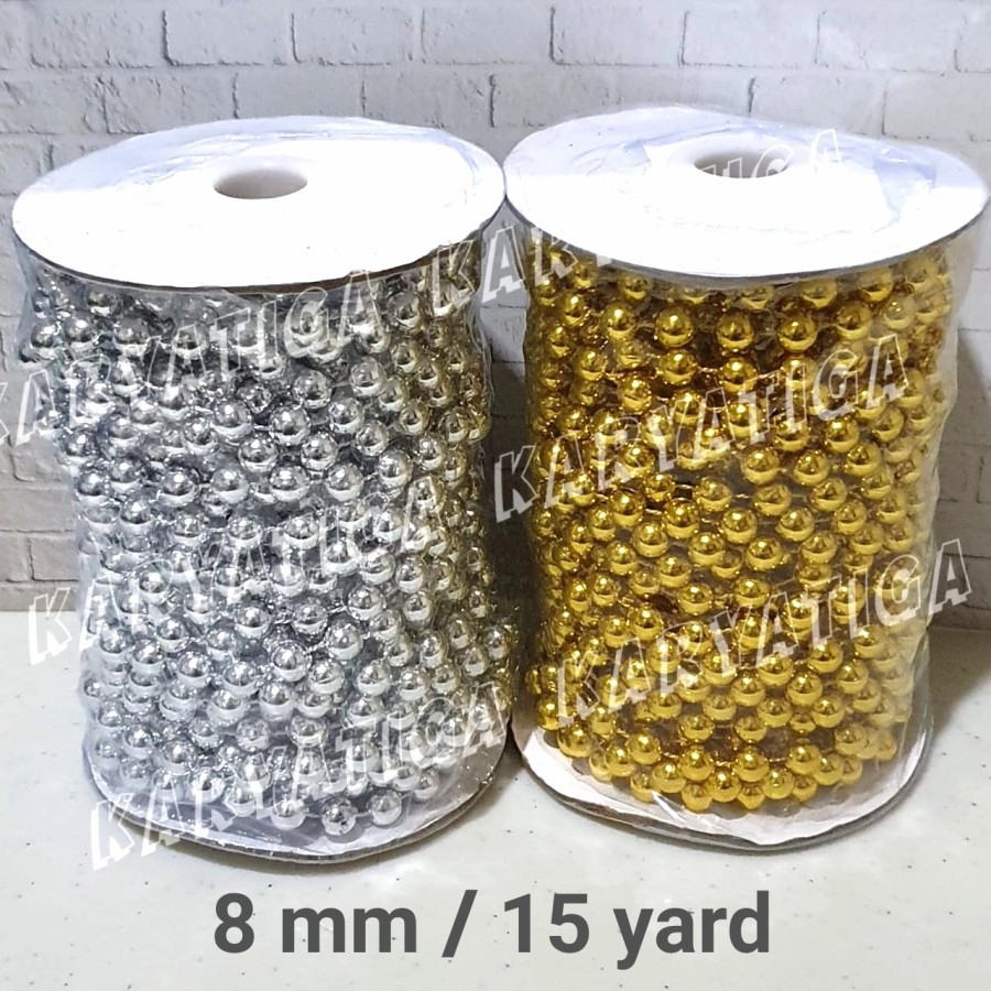 Mote Mutiara Rantai / Renteng Lada 8 mm - Emas/Perak (15 Yard)