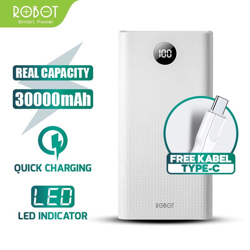 powerbank robot 30000mah rt30 3 output   2 quick charge original   garansi resmi 1 tahun