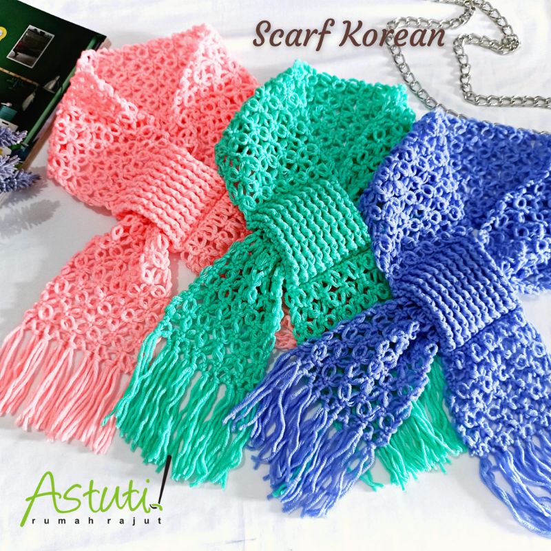 Scarf Korean Scarf Leher Rajut Handmade Syall Leher Wanita
