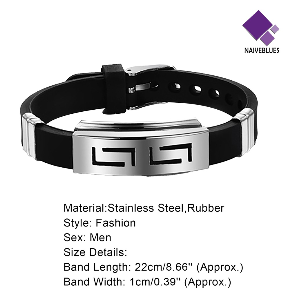 Naiveblue &gt; Gelang Tangan Karet Aksen Gesper Stainless Steel Gaya Punk Untuk Pria / Pesta