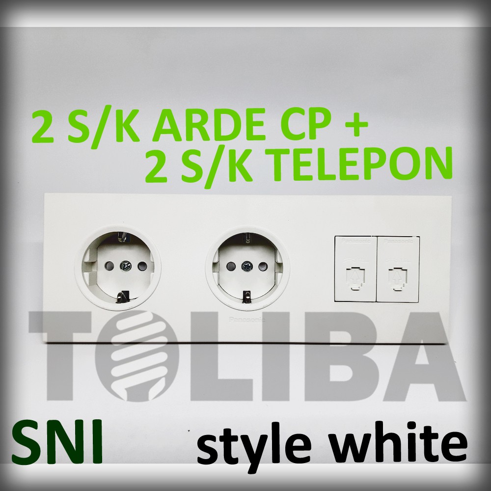 stopkontak telepon double + s/k 2 lubang arde cp minimalis style white ib panasonic sni