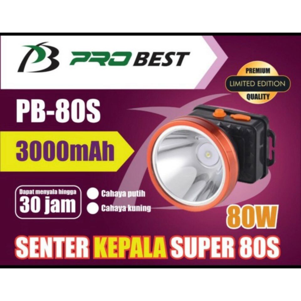 SENTER KEPALA SUPERLED 80 WATT MERK PROBEST PB-80S CAHAYA PUTIH