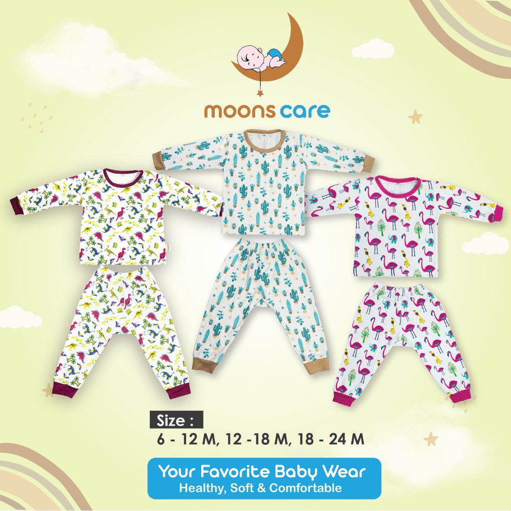 moons care SNI Kids 2-9 tahun Stelan Piyama Motif Baju Tidur Anak Piyama Pajamas 1 2 3 4 5 6 7 8 9 10 tahun Moons Piyama Panjang Bayi Baju Tidur Anak Baju