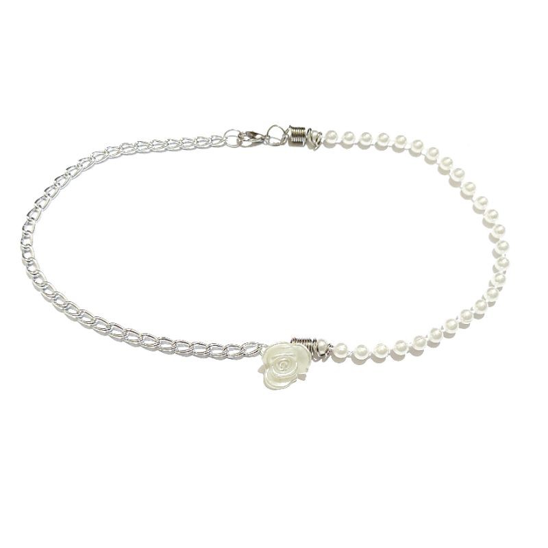 Kalung Choker Rose Asymetric Rantai Mutiara Pearl Korea Korean Necklace Asimetri