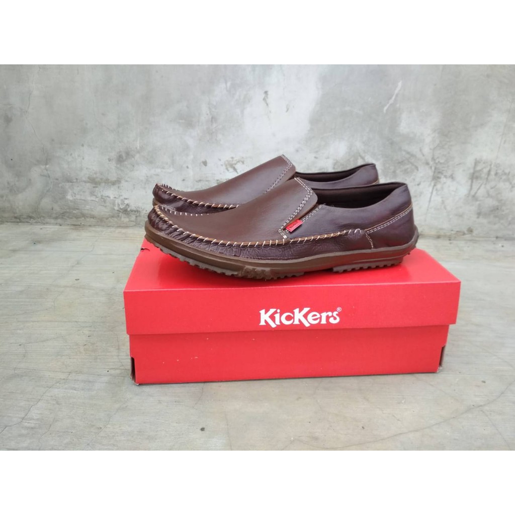SEPATU KICKERS CASUAL SLOP SUEDE ASLI SLIPON PRIA KERJA KANTOR FORMAL SANTAI ANAK LAKI KREN MRAH