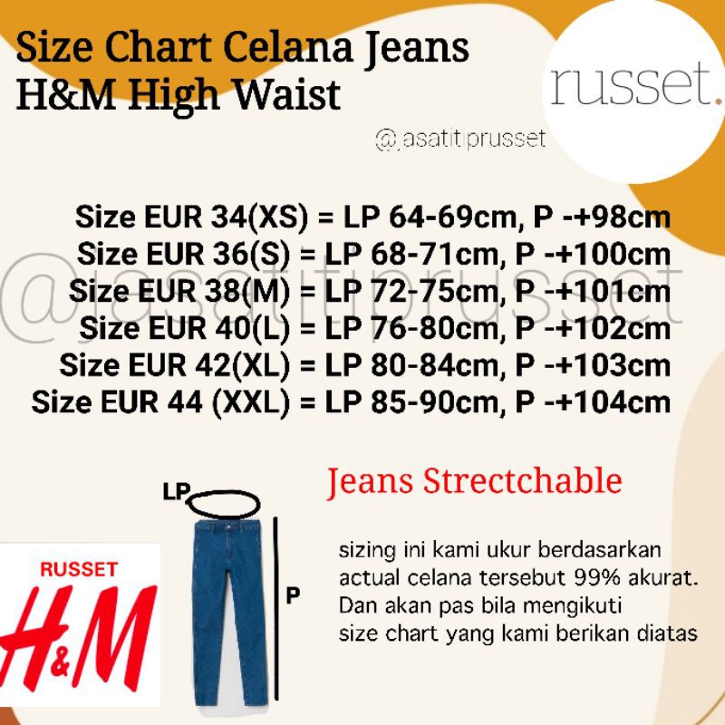 H and m 2024 jeans size chart