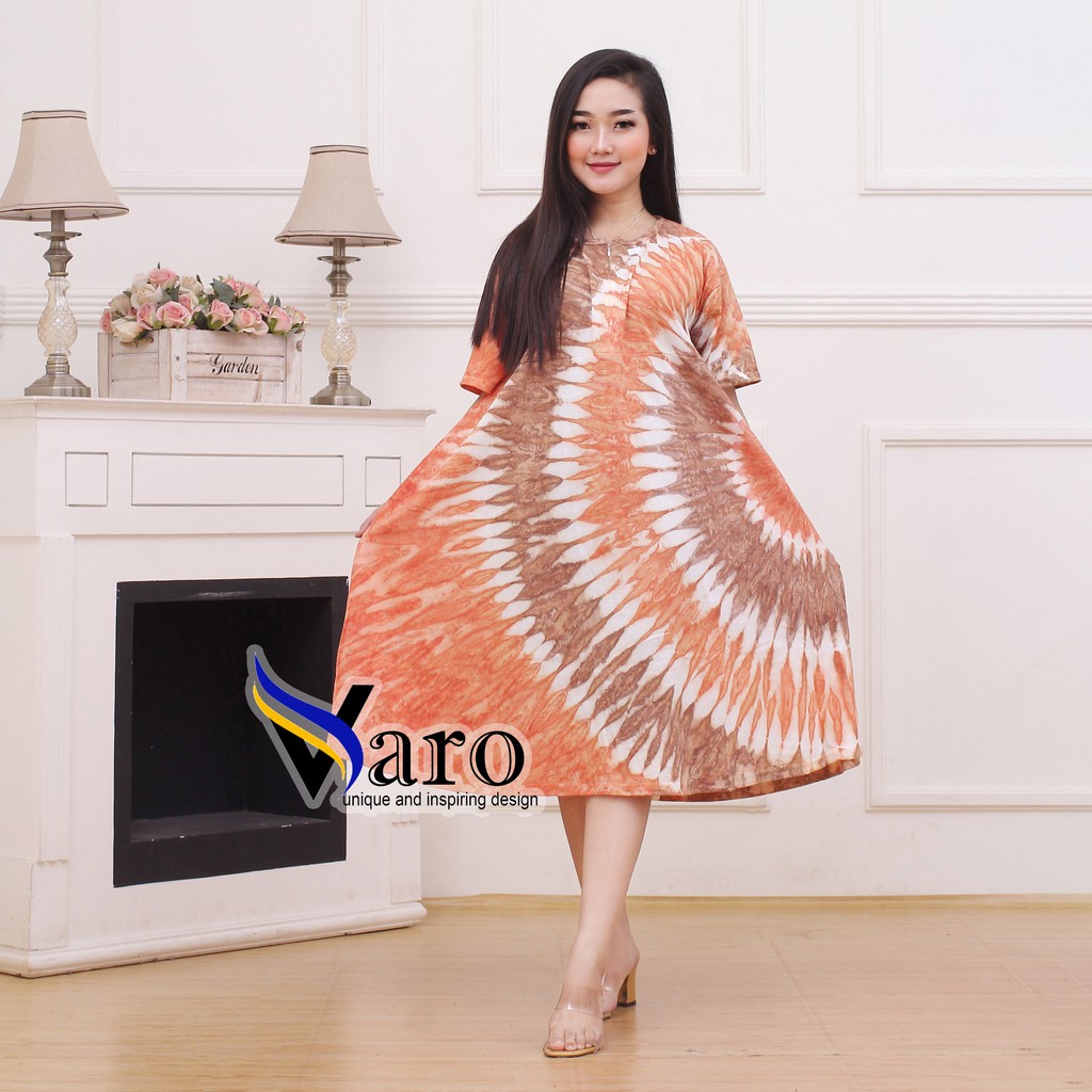 [GROSIR] Daster Kaos Payung Busui Tiedye XXL Jumbo Klok A Busui Resleting-Zip C Oren