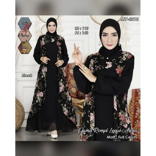 SET GAMIS POLOS CERUTY DAN LONG OUTER MOTIF BUNGA
