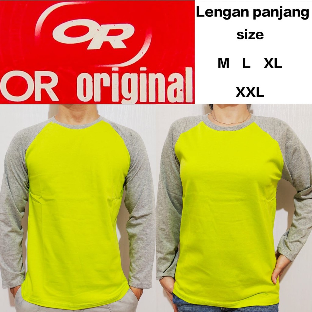 Kaos polos raglan hijau pucuk lengan abu misty panjang M L XL XXL