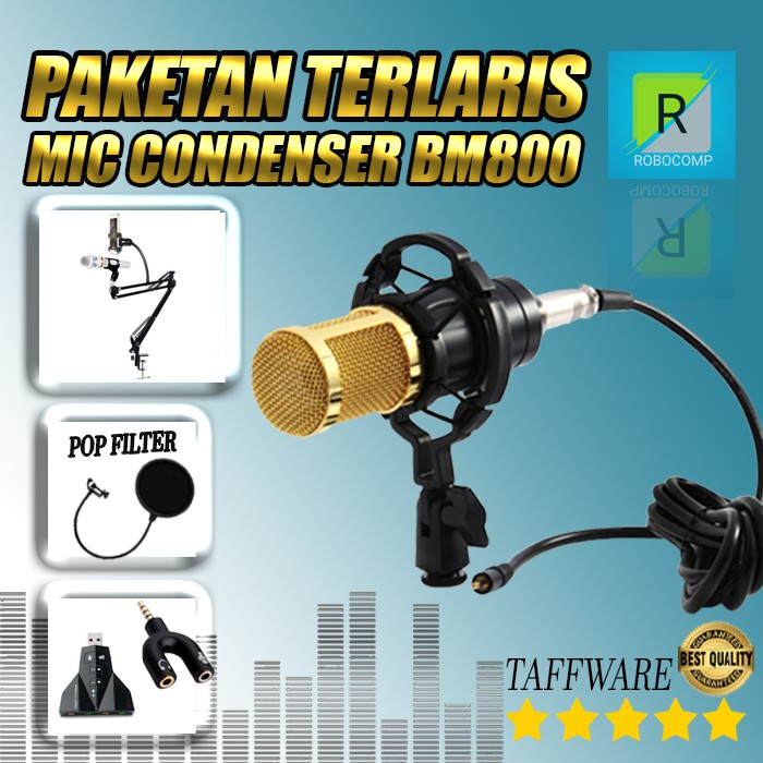 Paket recording smule mic condenser BM800 Full Set Original TAFFSTUDIO BM800