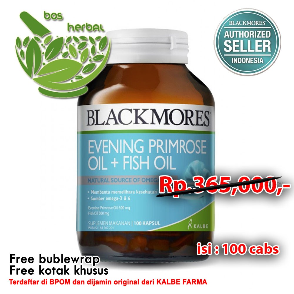 Blackmores Evening Primrose Oil + Fish Oil isi 100caps mengandung Omega
