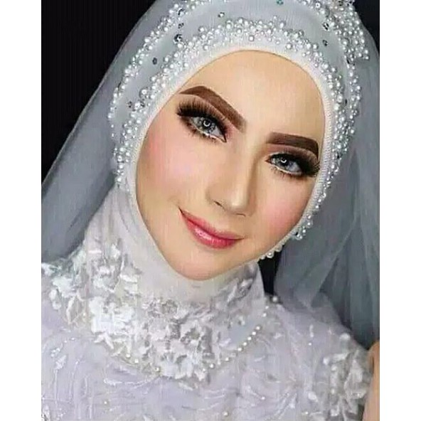 Slayer Pengantin Mutiara Veil Bondu Full Payet Pengantin Hijab MutiaraHijab Jilbab Pengantin