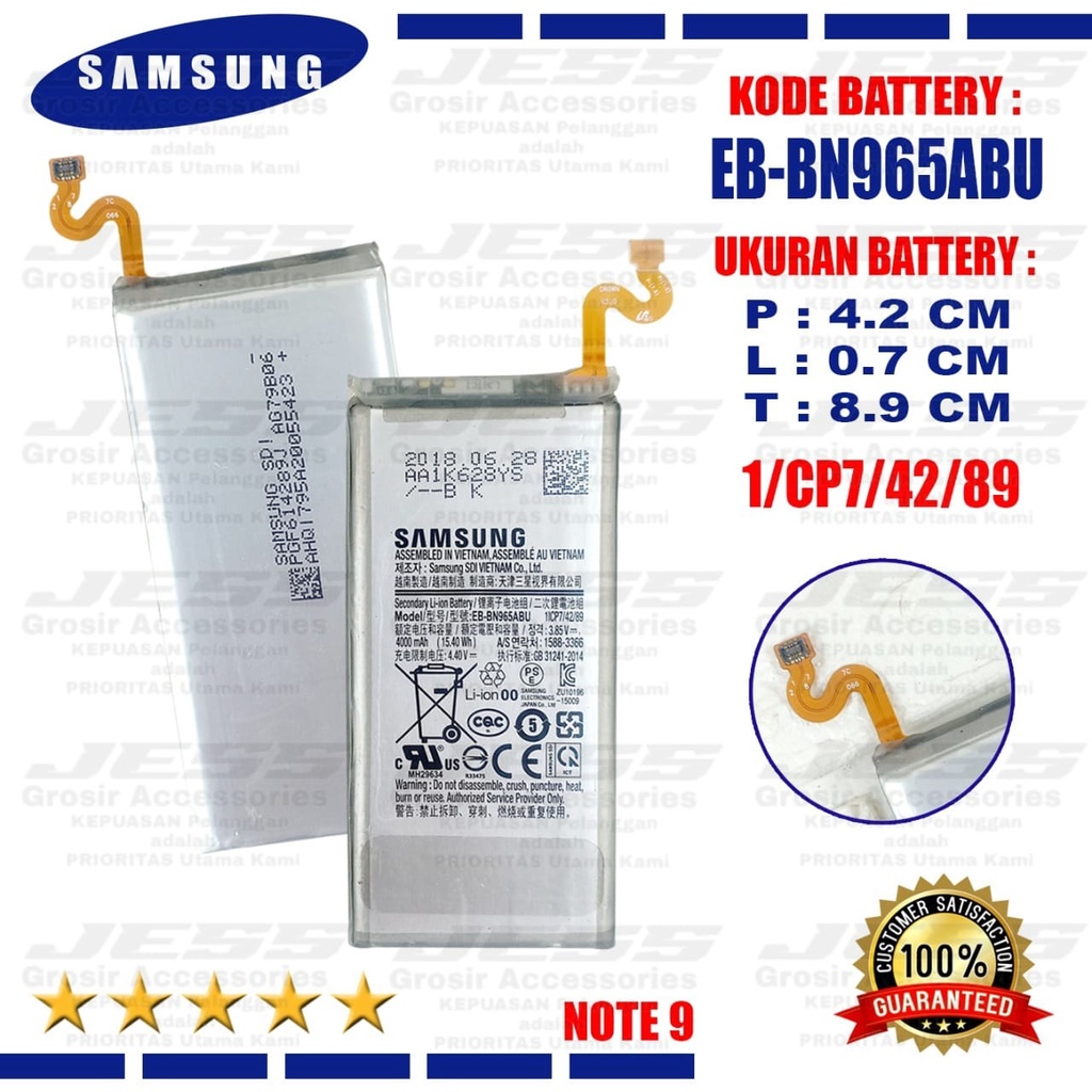 Baterai Battery Original SAMSUNG Galaxy NOTE 9 - Note9 - N9600 - N965 - N965F Kode Batre EB-BN965ABU