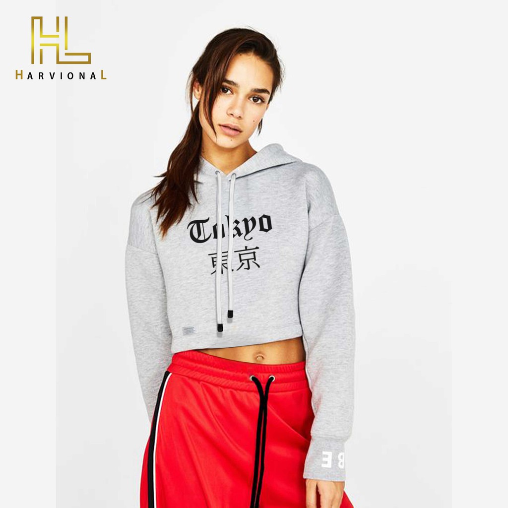 SWEATER CROP HOODIE TOKYO UNIK BAHAN FRENCHTERRY TERLARIS