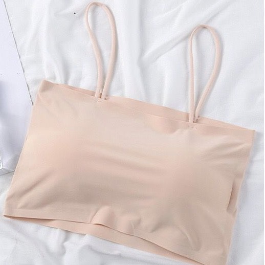 Blackpink Bra Kemben Ice Silk BH Tanktop Atasan Wanita Tali Tanpa Kawat Tengtop Tank Top Cewek Seamless Crop Top 1010-CREAM