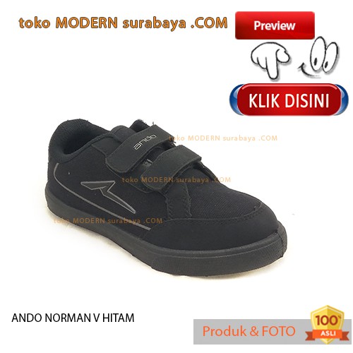 ANDO NORMAN V HITAM HITAM Sepatu Sekolah Anak Sepatu Sneakers Velcro