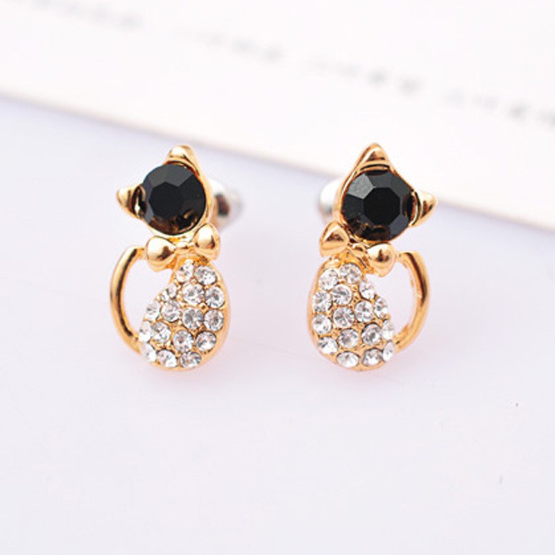 MORYMOSHI A57 Anting Tusuk Wanita Kucing Diamond Fashion Korea Aksesoris Murah