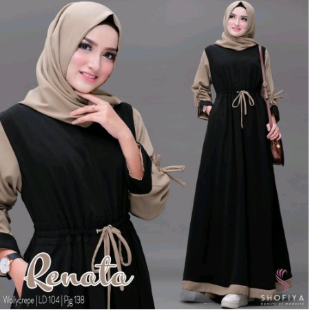 Baju Model Gamis Dress Perempuan Muslim Kombinasi Polos Cantik Pesta Modern Terbaru 2021 Renata Dr Shopee Indonesia