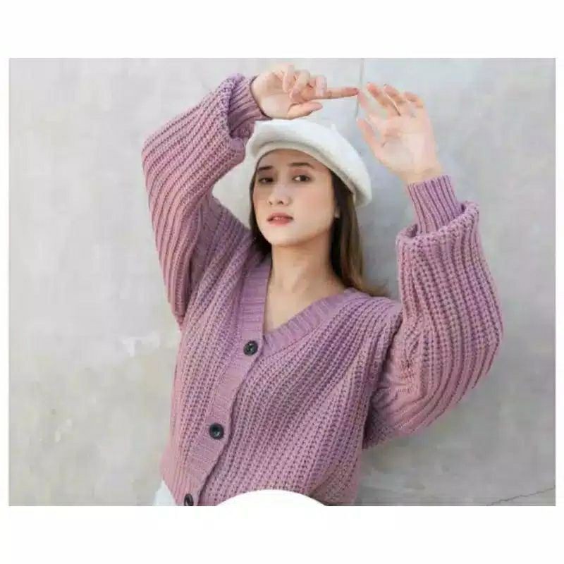 CARDIGAN RAJUT PREMIUM / WOLLY CROP CARDIGAN  (7GET)/ ELLENA BASIC OUTWEAR [RJ FASHION]