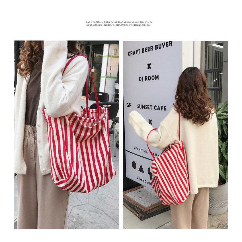 TC-50 tas kanvas canvas besar strip wanita bahu import jepang korea high quality