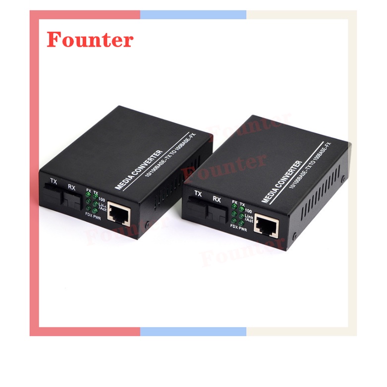 【With adapter】10/100Mbps Fiber Optical Media Converter Single Mode Single Fiber SC Port HTB Fiber Switch Pair Black