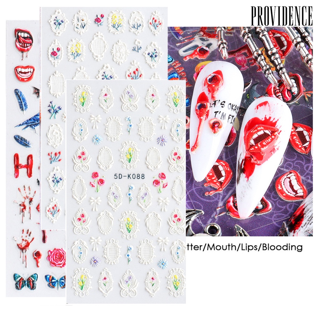 Providence Halloween Styles Nail Embossed Sticker 5D Engraved Red Bloody Scar Lips DIY Manicure Decals for Female