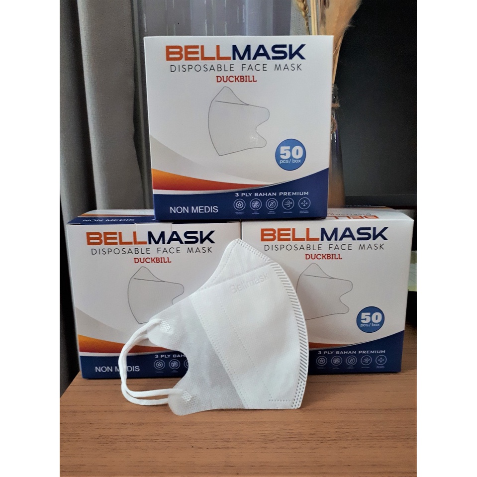 Masker Duckbill Garis Putih Hitam Warna Facemask 3 Ply Isi 50 Pcs/Box Dukbil Disposable Like Sensi