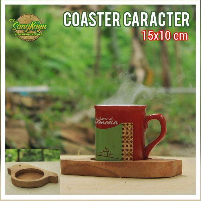 Wooden Coaster caracter tatakan gelas kayu unik tatakan cangkir kopi