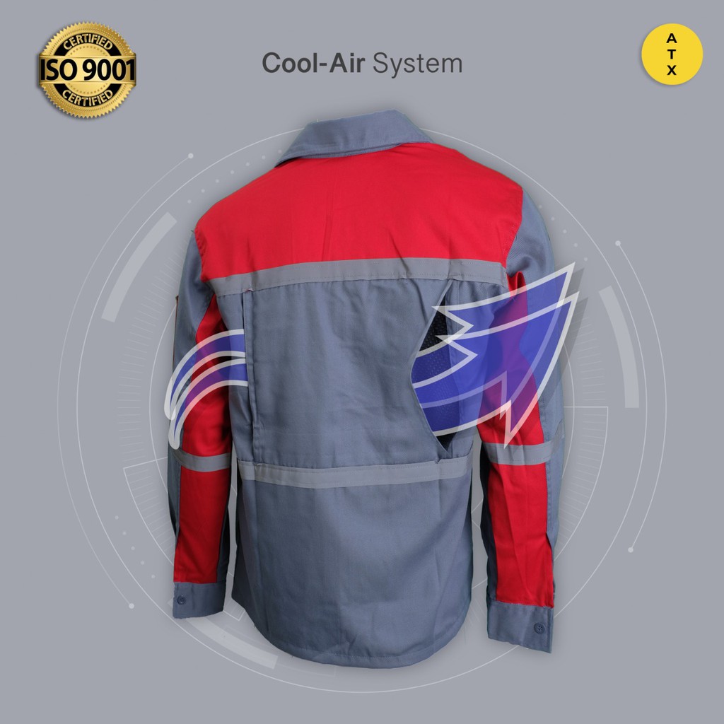 Wearpack Atasan Kemeja Safety Baju Safety Abu Kombinasi Merah Merk ATX