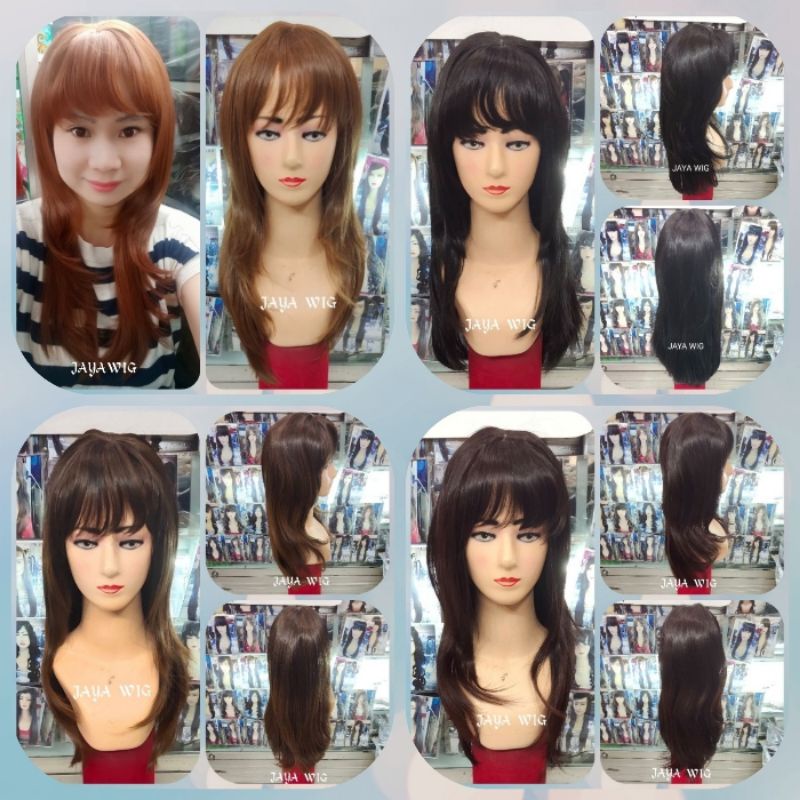 Wig Rambut Palsu Wanita Model Segi Panjang 50cm Wig Panjang Poni Depan