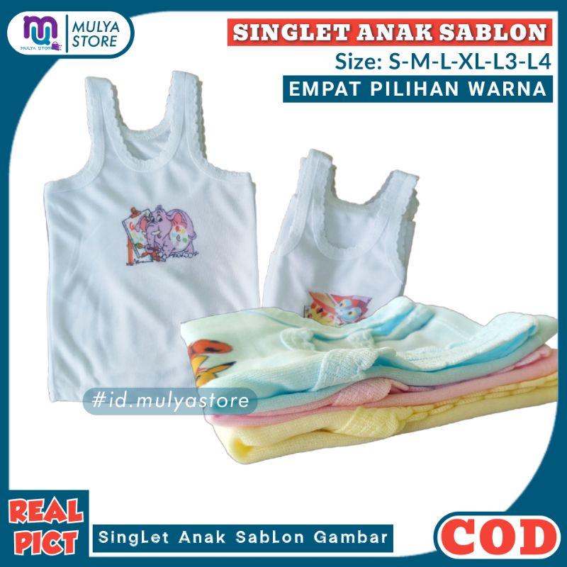 Kaos Singlet Anak Sablon Gambar Karakter Aneka Warna Lucu Bahan Lembut