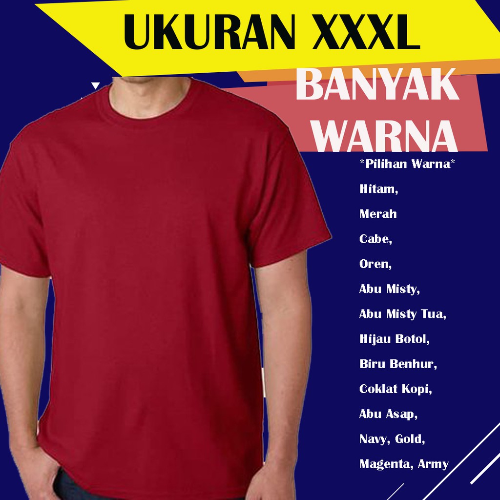 Kaos Polos Pria Oblong Tshirt Dewasa Wanita Ukuran XXXL Jumbo Big Size Oversize
