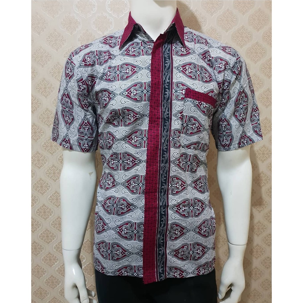 Risna Batik HRB026 kenongo kemeja hem pendek padi pekalongan M L XL MURAH KEREN bati pria wajik biru