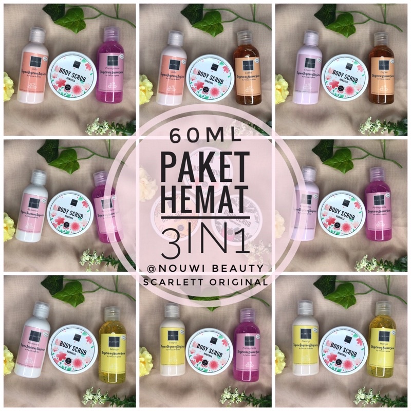 Scarlett Mini 2 in 1 / 3 in 1 Paket Botle 60ML | Scarlet Tester | Skarlett Travel Kecil Imut Menggemaskan