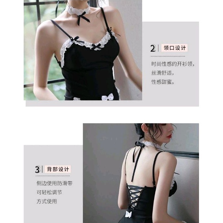 《Phiphii》PREMIUM Sexy Maid Uniform fit XL Lingerie Cosplay + Stocking Baju Pelayan Waitres