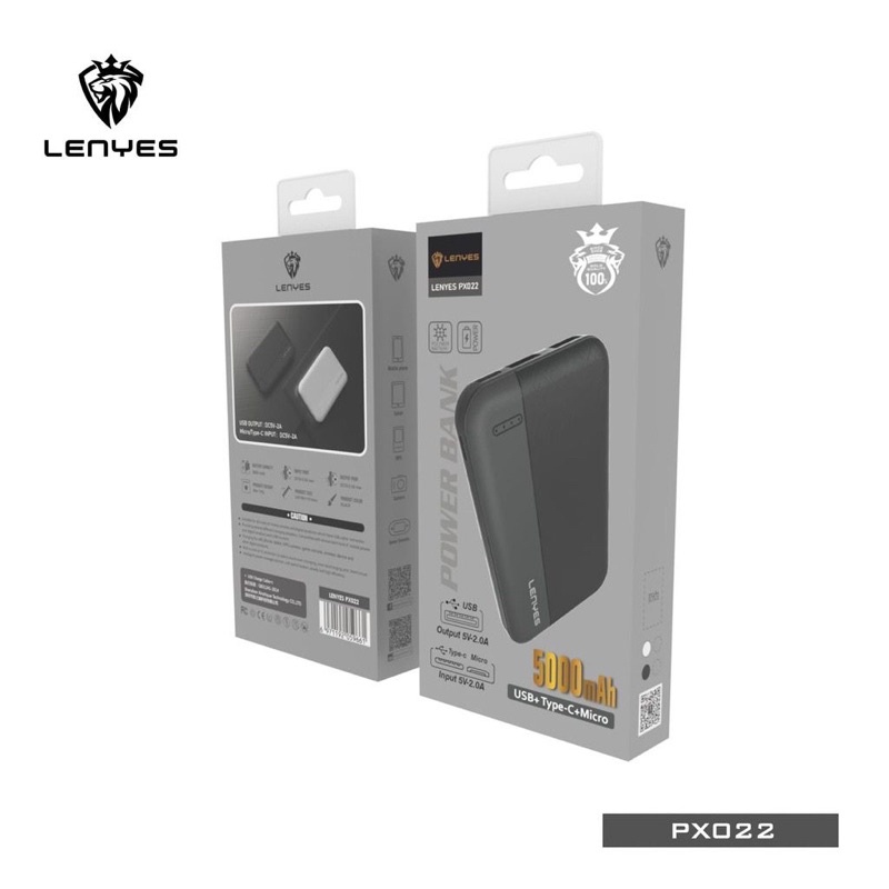 Powerbank 5.000 Mah Slim Mini Lenyes Original PX-022 Real Capacity Led Light 5000 Mah 2 USB