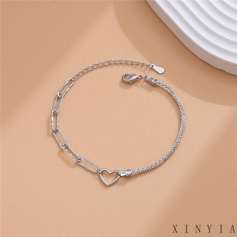 【Bayar di tempat】Gelang Rantai Asimetris Desain Hati Hollow Untuk Wanita Korea Gelang Fashion Ganda Cinta Hati Bangle Wanita Perhiasan Aksesoris