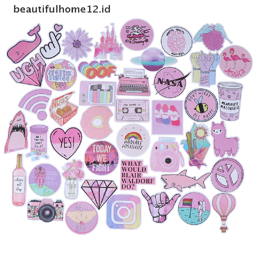 【beautifulhome12.id】 53Pcs Kawaii pink fun stickers luggage scrapbook suitcase laptop car stickers .