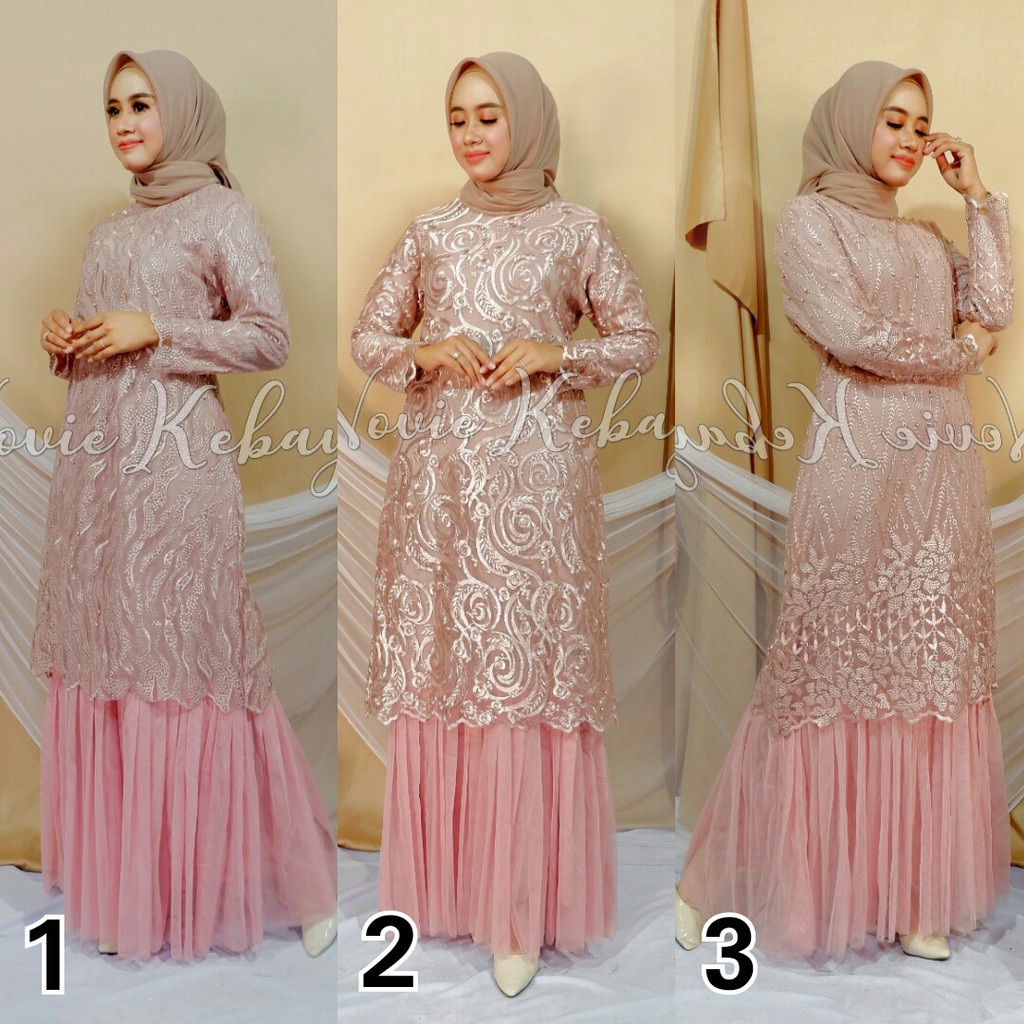 Gamis Muslim Tulle Cinderella Motif Bordir Cantik Rosegold