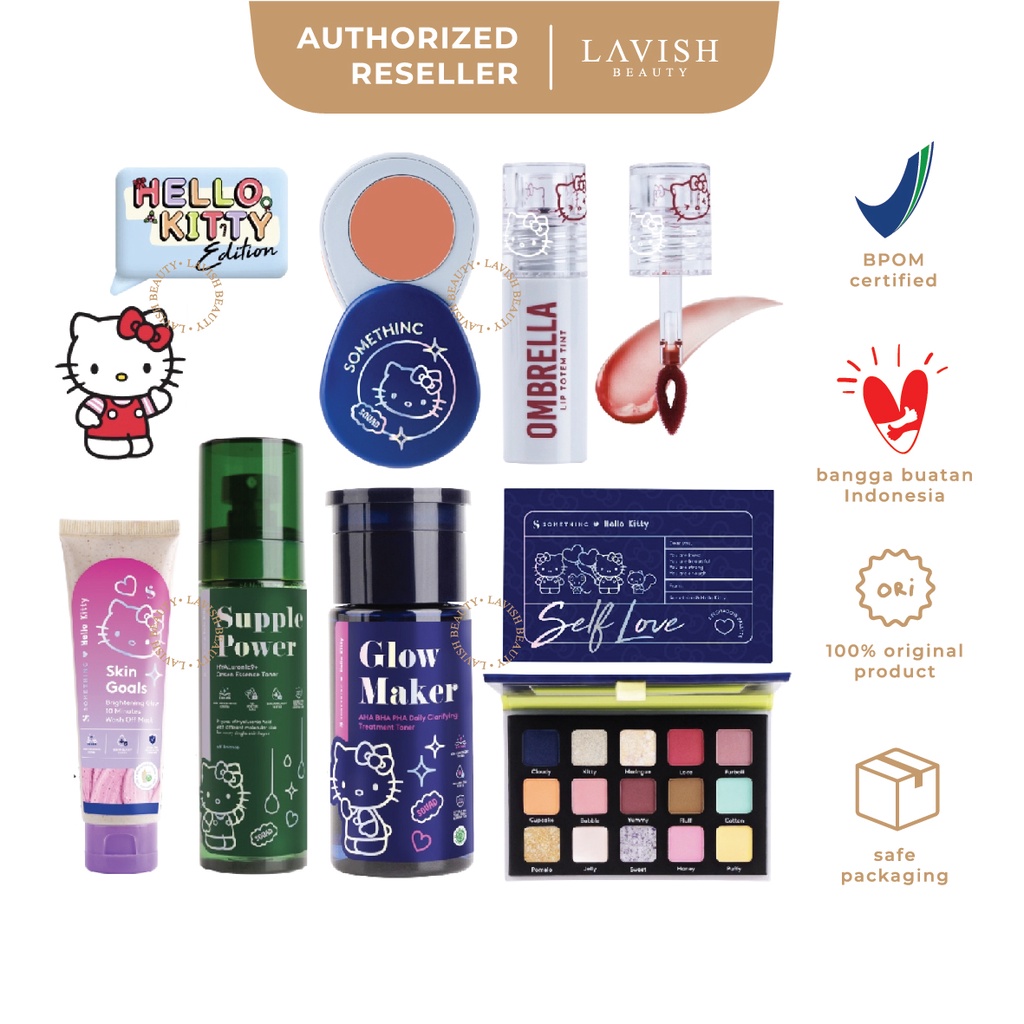 SOMETHINC X HELLO KITTY Ombrella Lip Totem Tint Noble // Skin Goals Wash Off Mask // Tamago Airy Blu