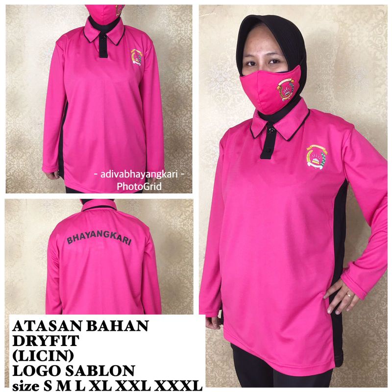 ATASAN OLAHRAGA BHAYANGKARI PINK HITAM BAHAN DRYFIT LOGO SABLON-1