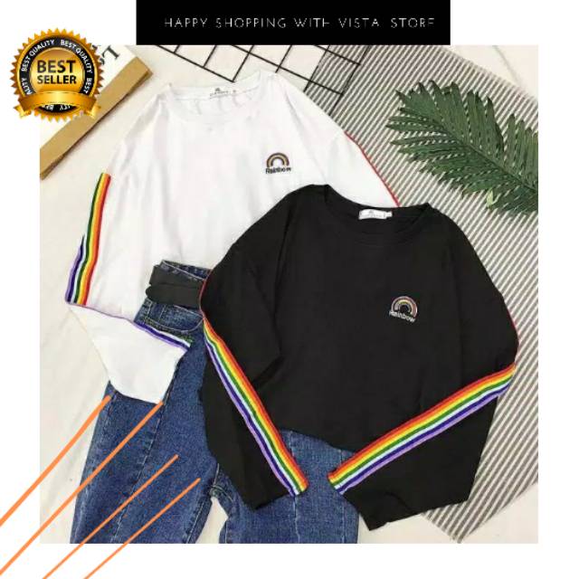 Sweater Pelangi / Rainbow wanita (List Asli + Sablon Timbul)