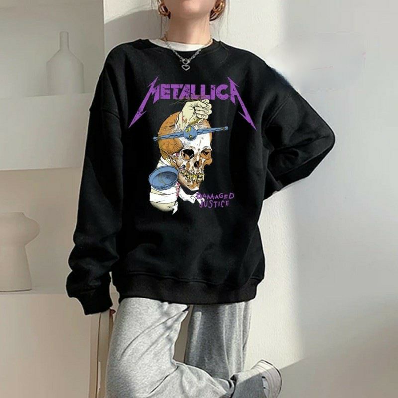 Sweater Crewneck pria METALLICA DAMAGED JUSTICE sweter cowok distro simple unisex