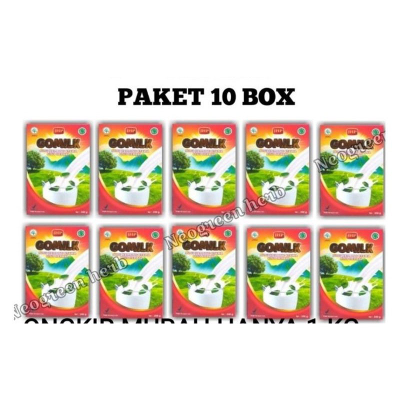 gomilk paket 10 box, susu gomilk,susu etawa gomilk susu kambing plus herbal daun kelor gomilk