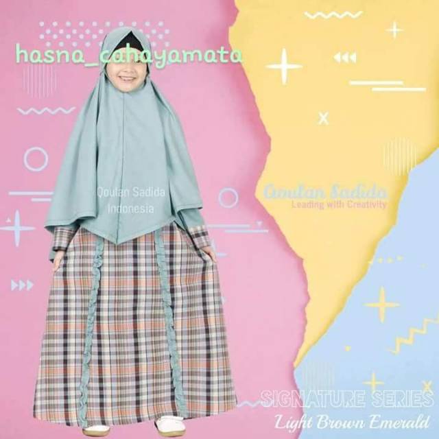QOULAN SADIDA | Gamis anak Sign.Light Brown Emerald